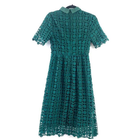 JessaKae Romantic Collared Lace Midi Dress Emerald Green M - Picture 3 of 7